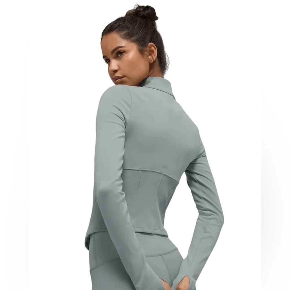 Alo Yoga Airbrush Corset Full Zip Jacket Lunar Grey XS